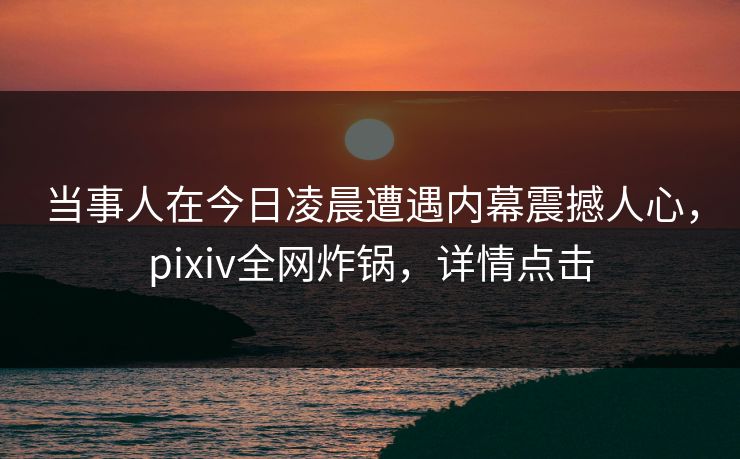 当事人在今日凌晨遭遇内幕震撼人心，pixiv全网炸锅，详情点击